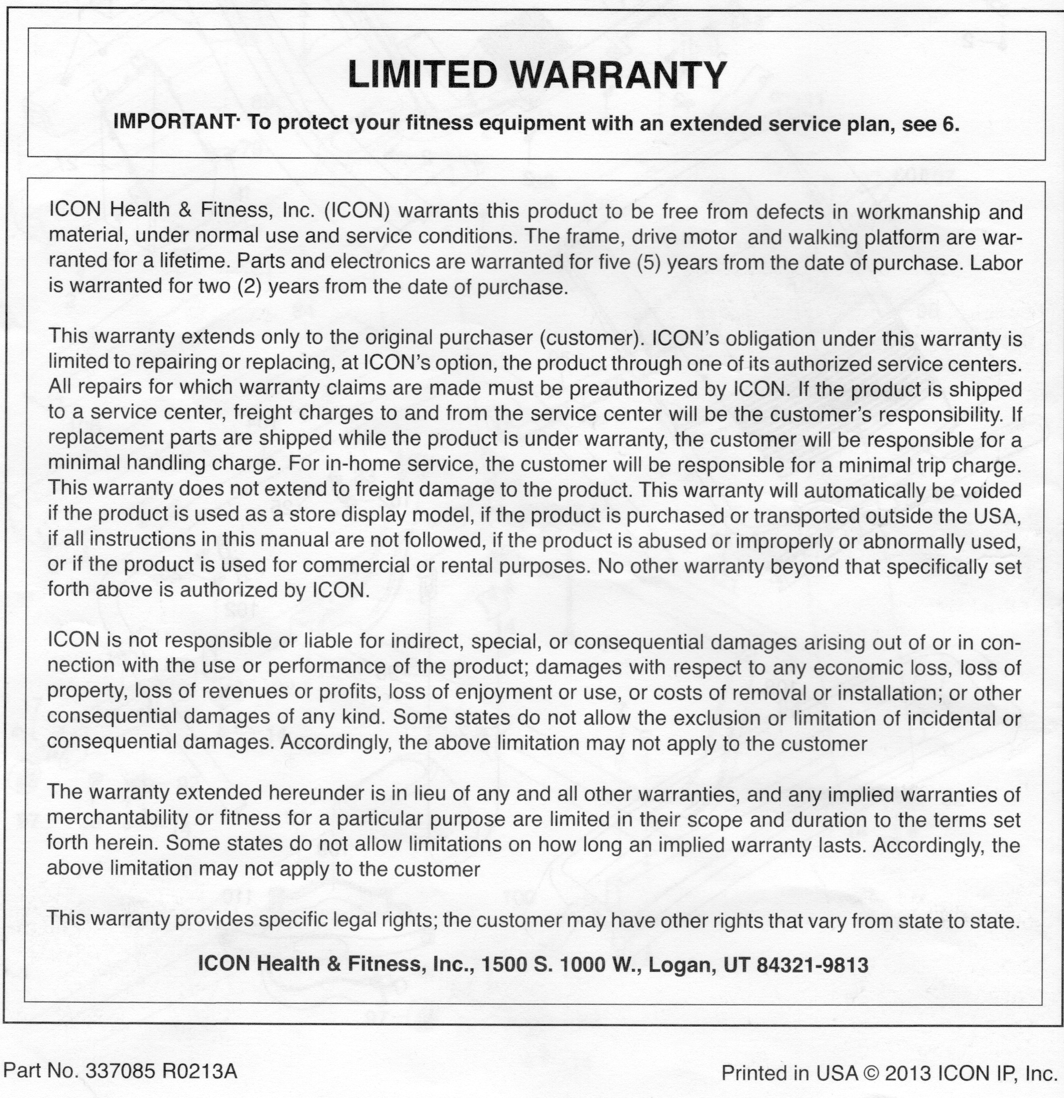 Icon Fitness Warranty