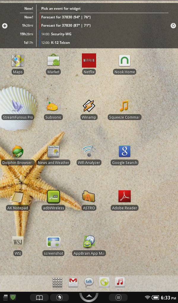 The Nook home screen