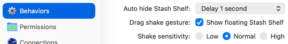 QSpace Settings Behaviors Drag Shake Gesture Show Floating Stash Shelf